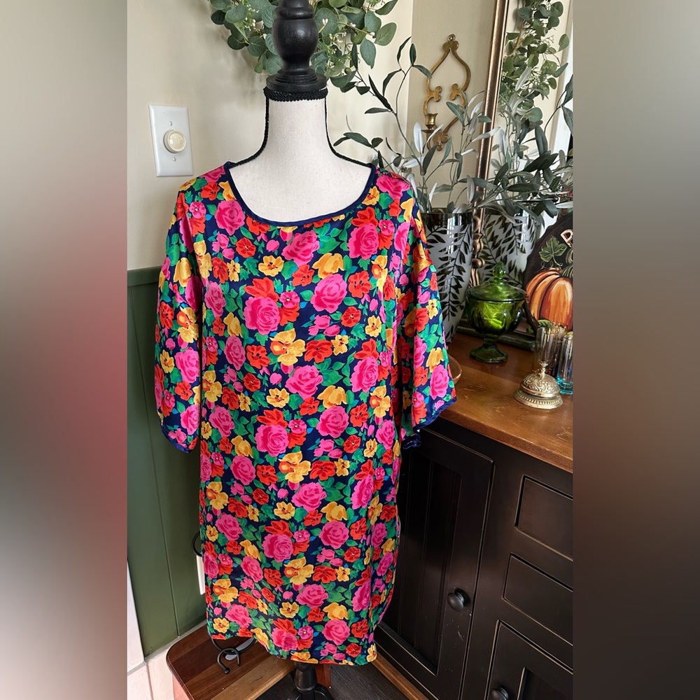 Victoria's Secret Gold Label Vtg Floral Satin Sleep Shirt Nightgown L